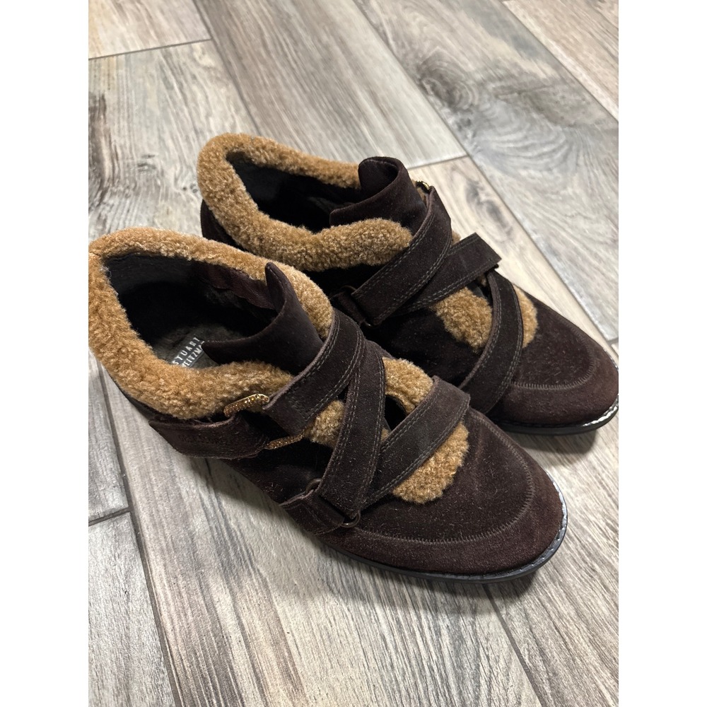 Stuart Weitzman Obsessorize Boots Womens 6 Brown Suede Faux Fur Lug Sole Vintage